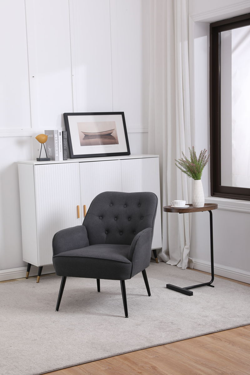 Modern Mid-Century Chair Linen Sherpa Armchair