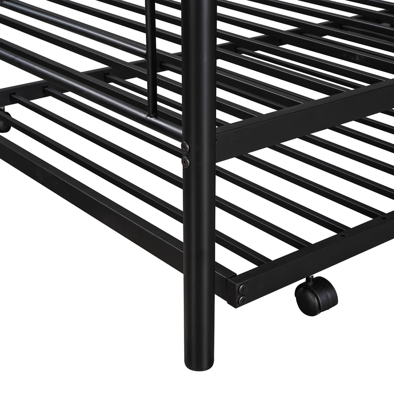 Twin-Over-Twin Metal Bunk Bed With Trundle,Can be Divided into two beds,No Box Spring needed ,Black ( old sku: MF194806AAB )