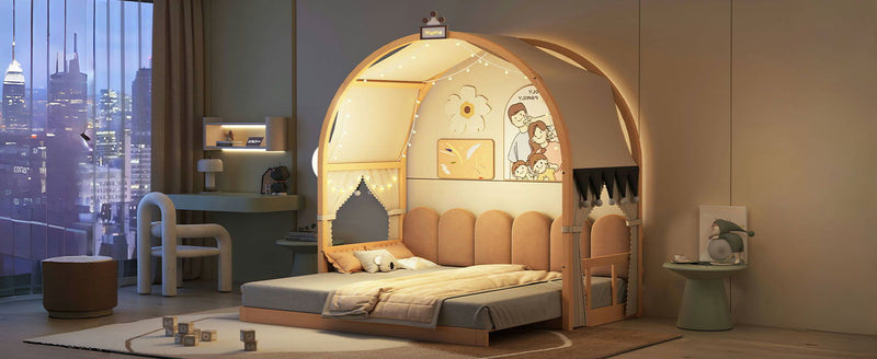 Extended Bed With Arched Roof And Trundle