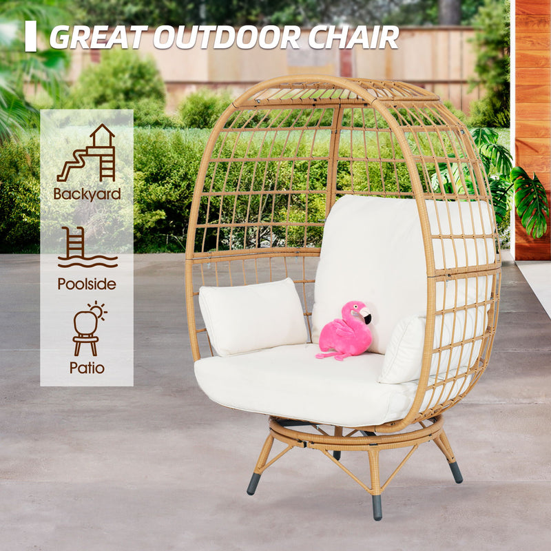 Outdoor Wicker Chair, Patio Chairs With 4 Thicken Cushionsoversized Lounge Chairs With Durable Steel Frame Perfect For Balcony, Backyard, Bedroom - Ivory