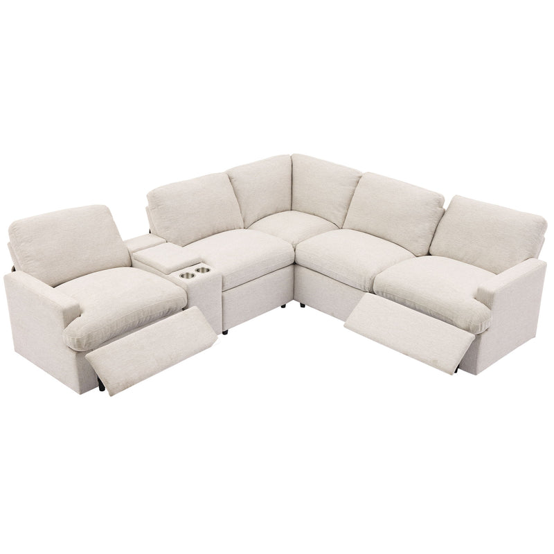 Power Recliner Corner Sofa Home Theater Reclining Sofa Sectional Couches With Storage Box, Cup Holders, USB Ports And Power Socket For Living Room