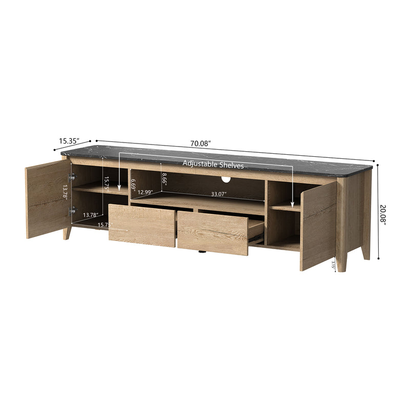 70" Modern TV Stand With LED Lights Entertainment Center TV Cabinet With Storage For Up To 80" For Gaming Living Room Bedroom - Natural Wood Wash