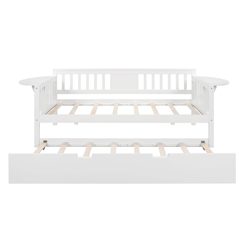 Twin Wooden Daybed with Trundle Bed  , Sofa Bed for Bedroom Living Room, White