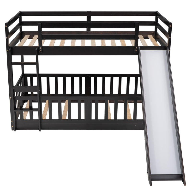 Twin Over Twin Bunk Bed with Slide and Ladder, Espresso（Old SKU:LP000009AAP）