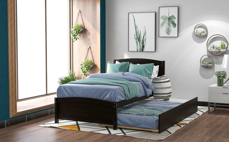 Twin Size Platform Bed With Trundle - Espresso