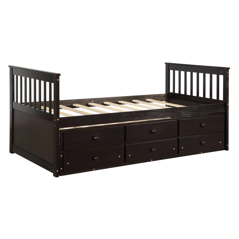 TOPMAX Captain's Bed Twin Daybed with Trundle Bed and Storage Drawers, Espresso