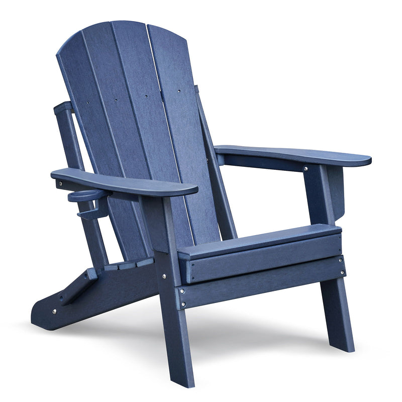 Folding Outdoor Adirondack Chair (Set of 2) And Table Set, Hdpe All-Weather Folding Fire Pit Chair, Ergonomic Design Patio Lawn Chair For Outside Deck Garden Backyardf Balcony - Navy Blue