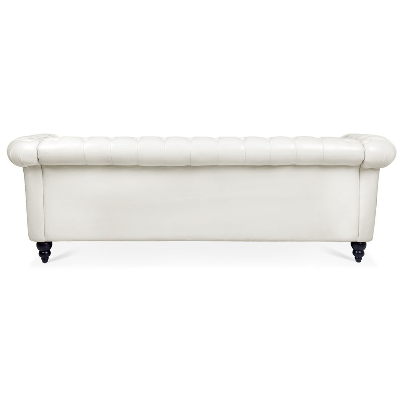 84.65" Rolled Arm Chesterfield 3 Seater Sofa - White