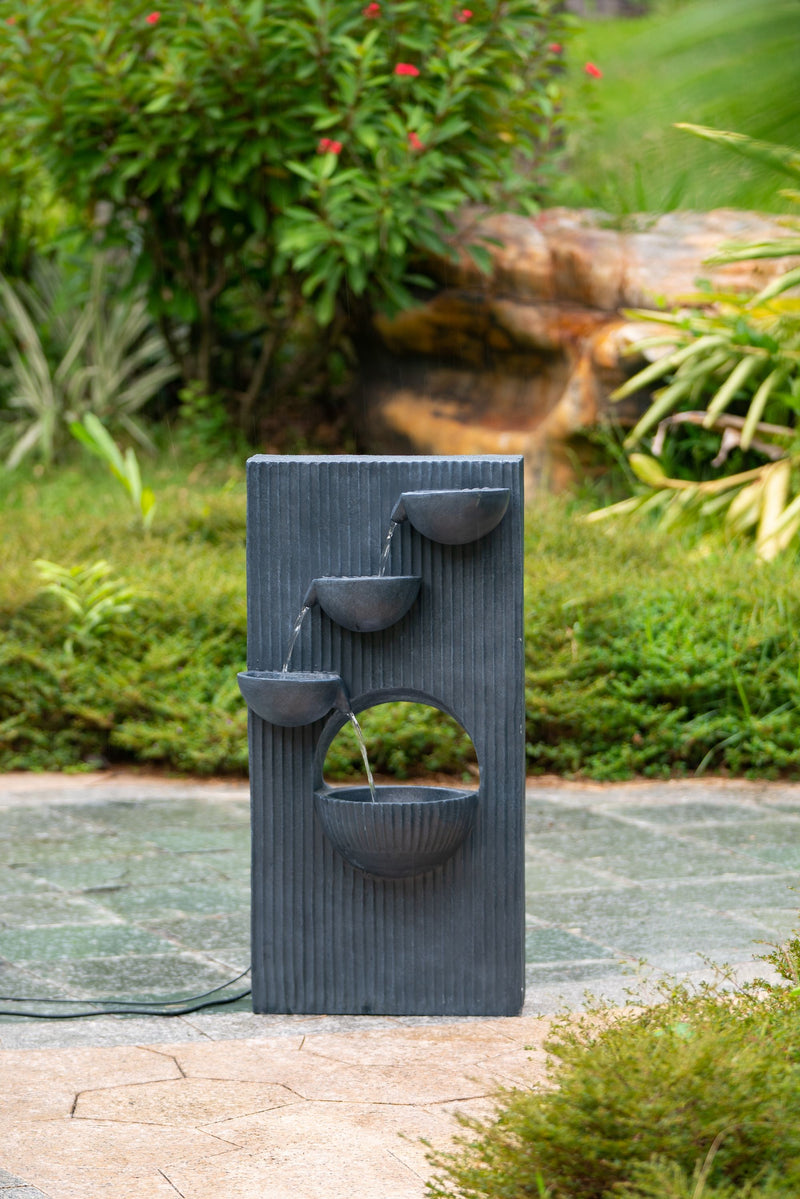 Decorative 4 Tier Minimalist Water Fountain With Light For Indoor Outdoor - Black