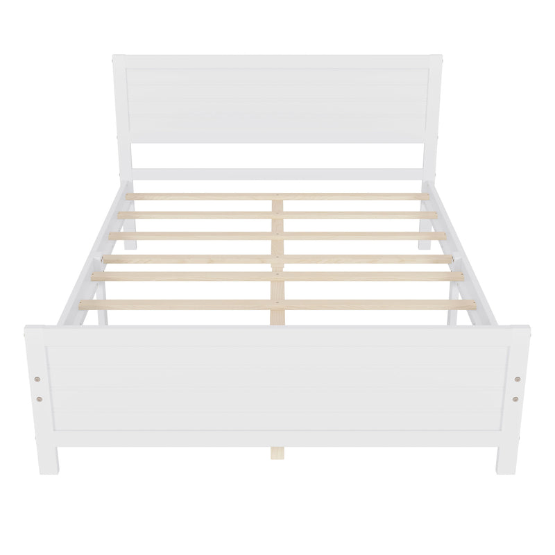 Queen Size Wood Platform Bed Frame With Headboard, Mattress Foundation With Wood Slat Support, No Box Spring Needed - White