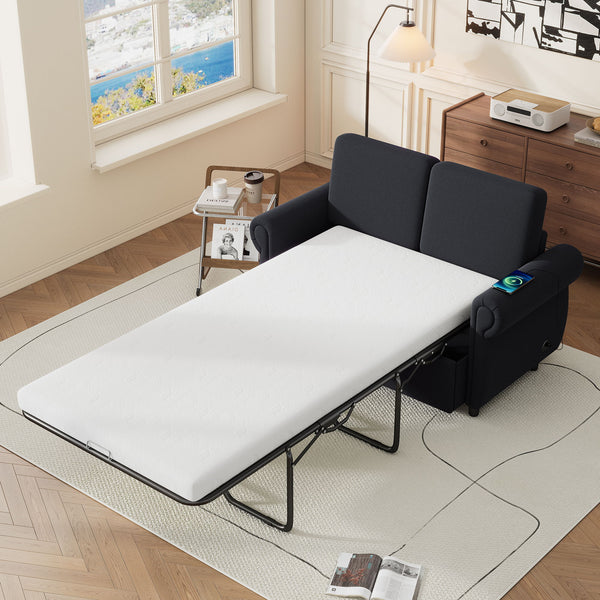 Pull Out Sofa Bed Loveseat Sleeper With Twin Size Memory Mattress With Two USB Ports For Living Room Spaces