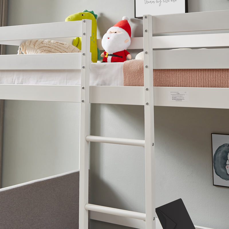 Twin Over Twin Bunk Beds Can be Turn into Upper Bed and Down Desk, Cushion Sets are Free for Kids, Teens, Girls, Boys. White,79''L x 40.9''W x 79''H.