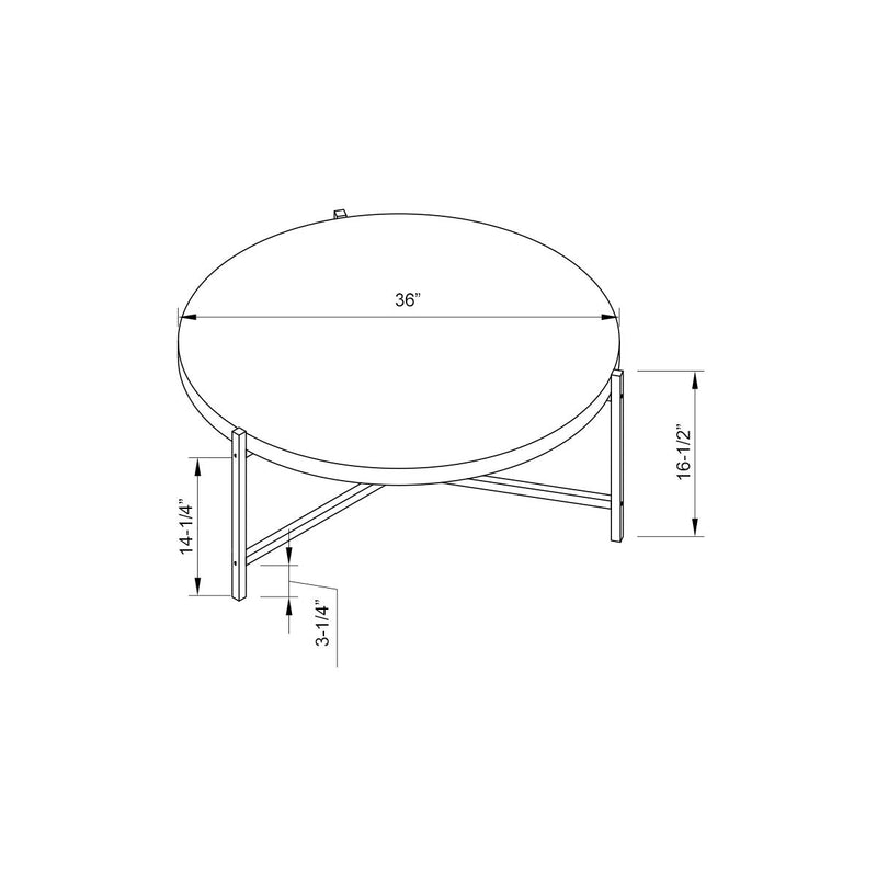 36.5" Round Coffee Table With White Metal Legs