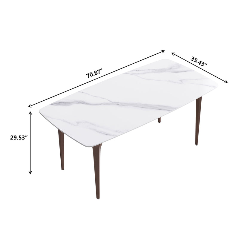 70.87" Modern Artificial Stone Curved Metal Leg Dining Table, Can Accommodate 6-8 People