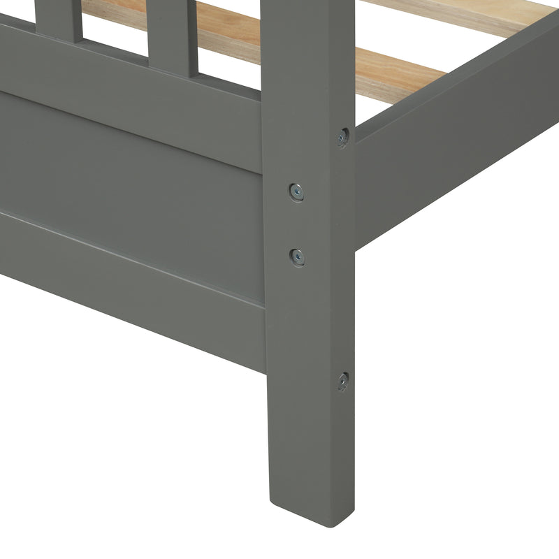 Wood Platform Bed with Headboard and Footboard, Twin (Gray)