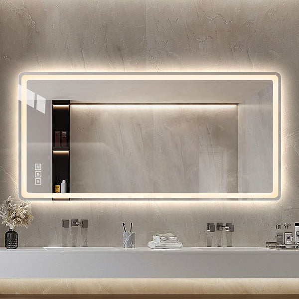 LED Bathroom Mirror Vanity Mirrors With Front Lights Wall Mounted Anti-Fog Frameless Make Up Mirror With Light Copper-Free Mirror Horizontal Or Vertical