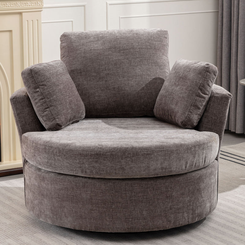 Oversize Round Swivel Chair Cozy Club 360 Degrees Swivel Sofa With 3 Pillows Chenille Fabric For Living Room Lounge Hotel - Gray