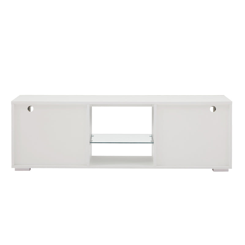 White morden TV Stand with LED Lights,high glossy front TV Cabinet,can be assembled in Lounge Room, Living Room or Bedroom,color:WHITE