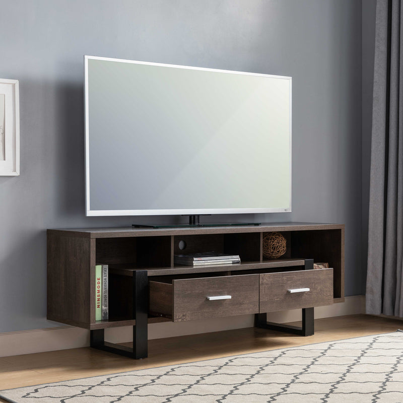 Modern TV Stand With Three Shelves And Two Drawers