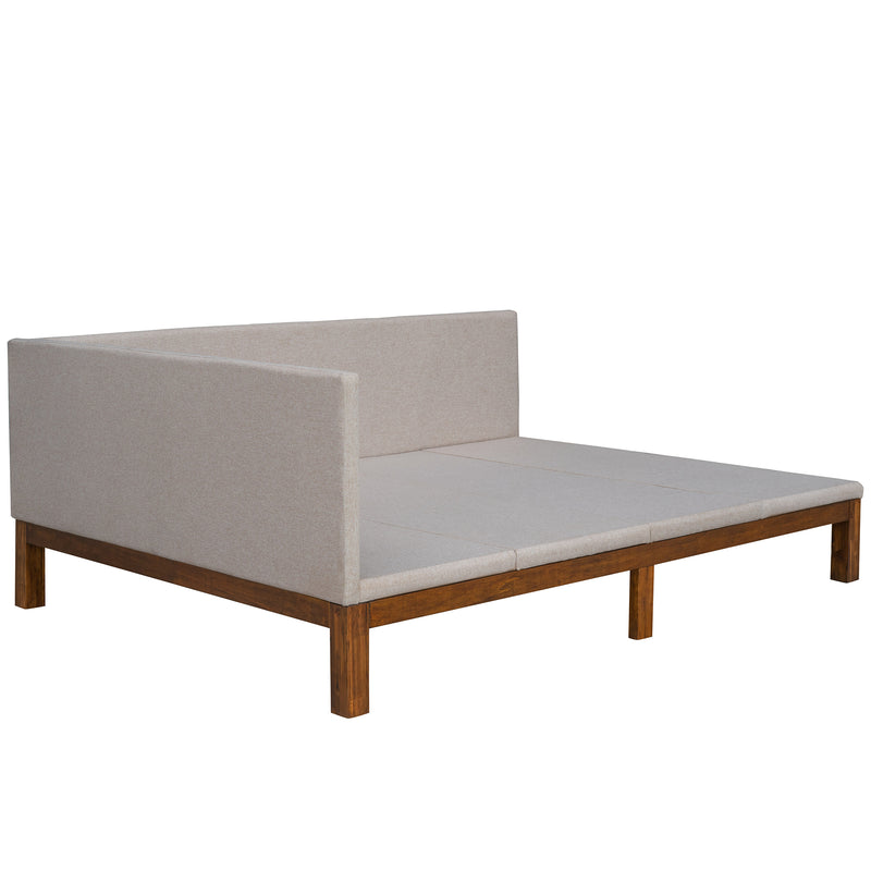 Upholstered Daybed/Sofa Bed Frame Full Size Linen-Beige