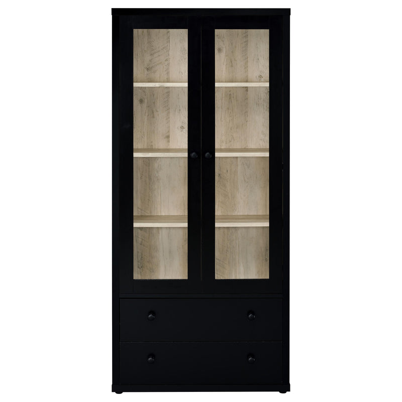 Hawthorne - 4-Shelf Glass Door Tall Cabinet With Drawers - Black