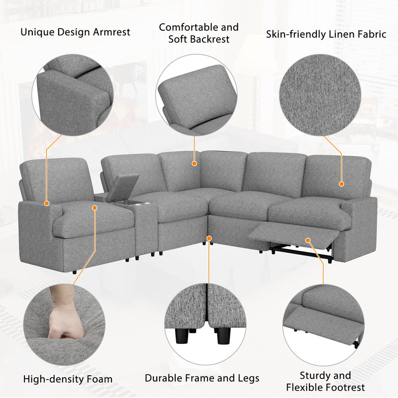 Power Recliner Corner Sofa Home Theater Reclining Sofa Sectional Couches With Storage Box, Cup Holders, USB Ports And Power Socket For Living Room