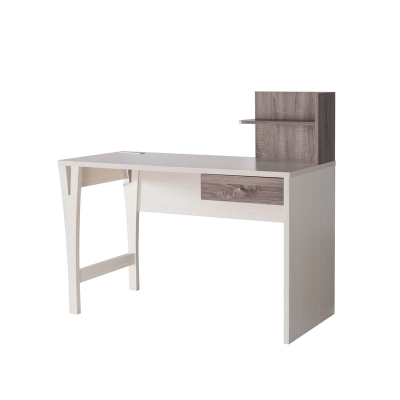 Office Writing Desk With Drawer, Small Bookshelf And USB/Power Outlet - Ivory & Dark Taupe