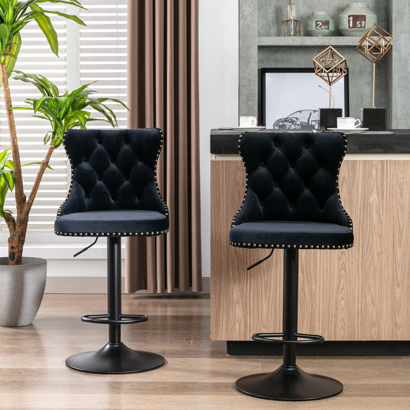 Swivel Velvet Barstools Adjusatble Seat Height, Modern Upholstered Bar Stools With Backs Comfortable Tufted For Home Pub And Kitchen Island (Set of 2)