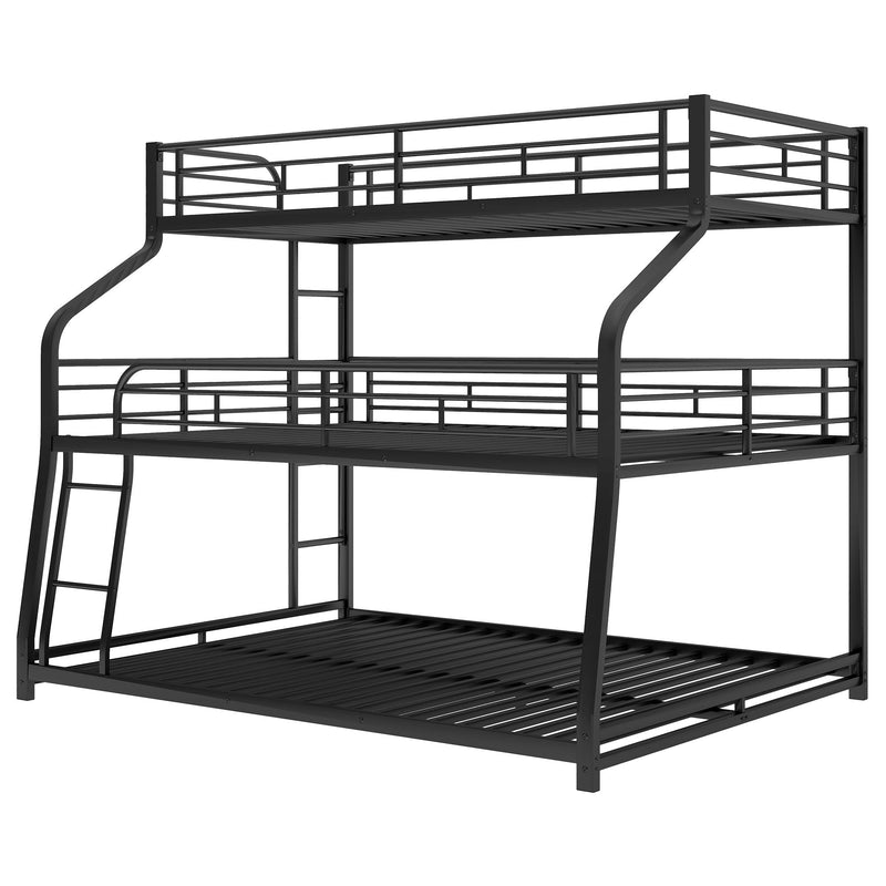 Twin Long / Full Long / Queen Triple Bunk Bed With Long And Short Ladder And Full-Length Guardrails - Black