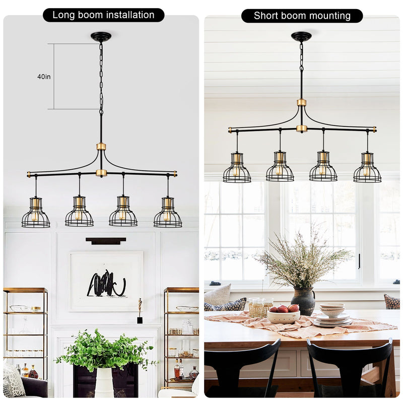 Dining Room Light Fixture / Chandelier Table, 40 -" Hanging For Farmhouse Linear Chandeliers, 5 Light Kitchen Island Lighting Ceiling Chandelier, With Metal Lampshade - Gold / Matte Black