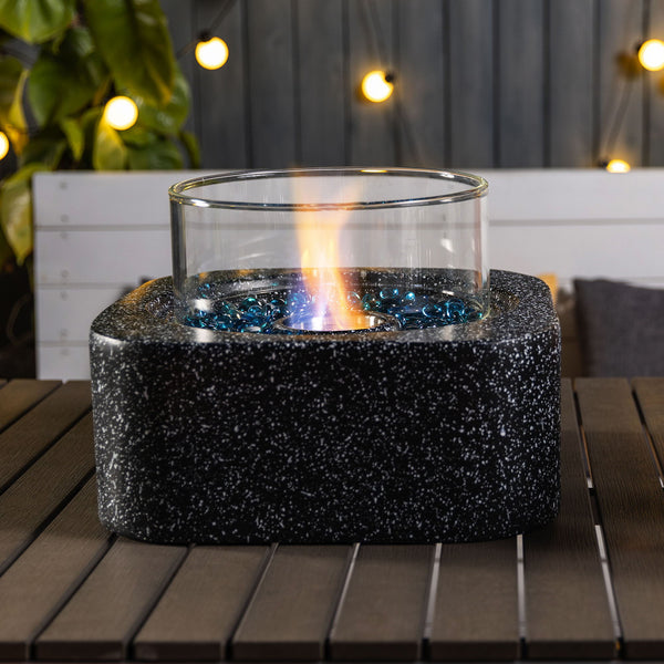 Tabletop Fire Pit With Glass Wind Guard - Black