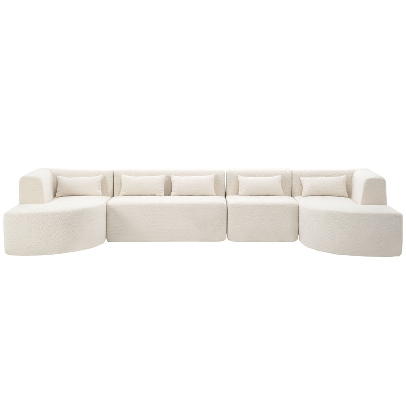 Upholstered Sofa Free Combined Sofa Couch With Two Chaise Lounge And Five Back Pillows For Living Room - Beige