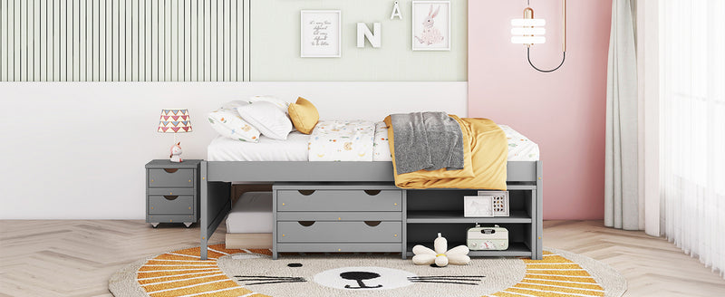 Versatile Full Bed with Trundle,Under bed Storage Box and Nightstand .Grey