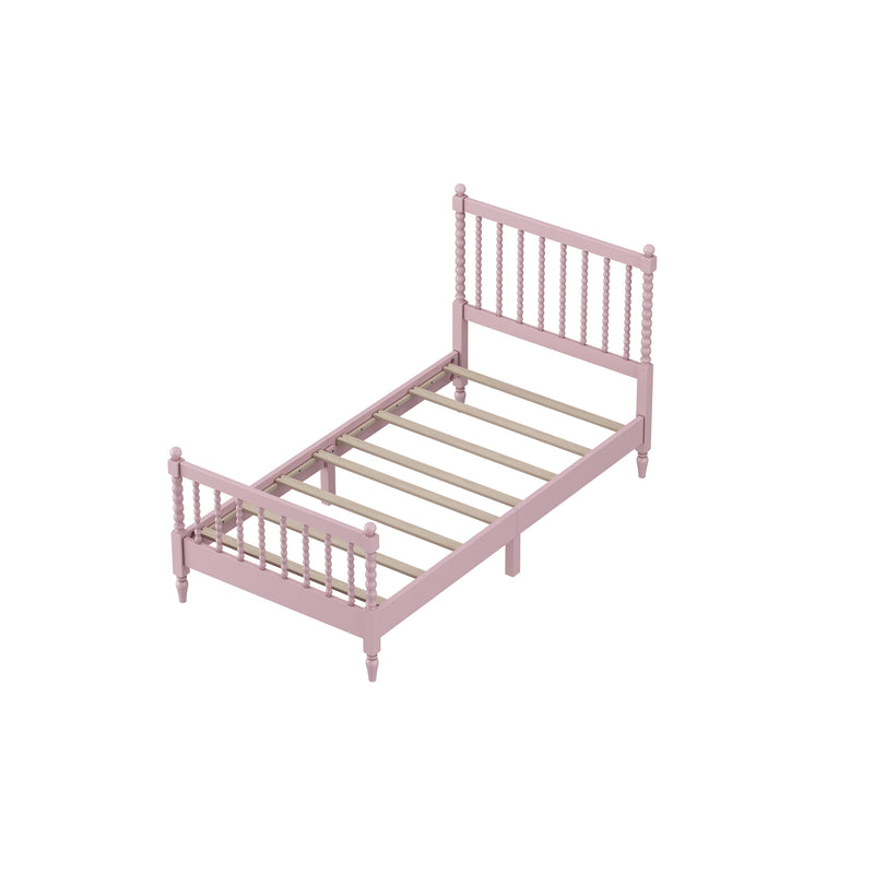 Twin Size Wood Platform Bed with Gourd Shaped Headboard and Footboard, Pink