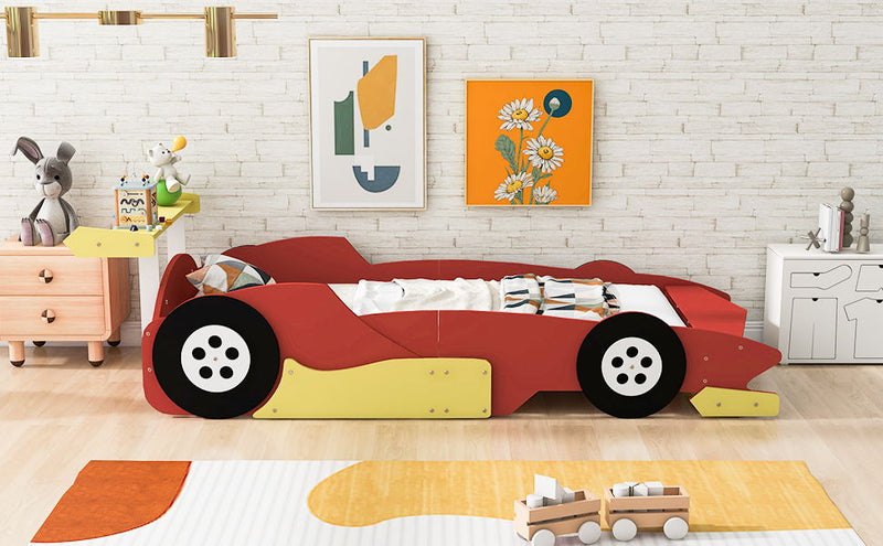 Twin Size Race Car-Shaped Platform Bed With Wheels