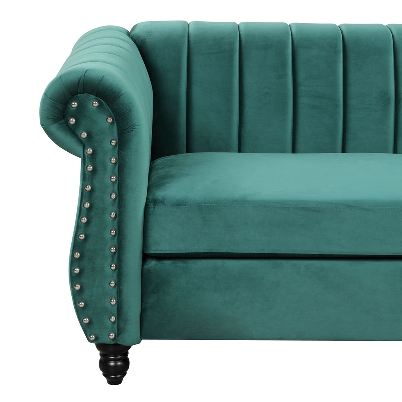 Modern Sofa Dutch Fluff Upholstered Sofa With Solid Legs, Buttoned Tufted Backrest