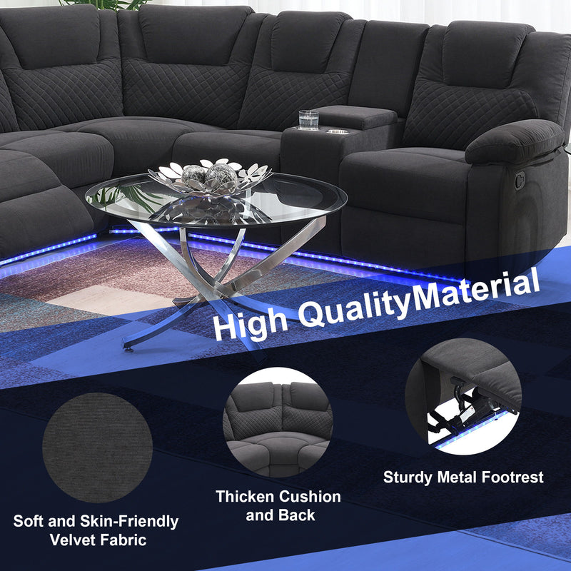 Home Theater Seating Modern Manual Recliner Sofa Chairs With Storage Box And Two Cup Holders For Living Room - Black Gray