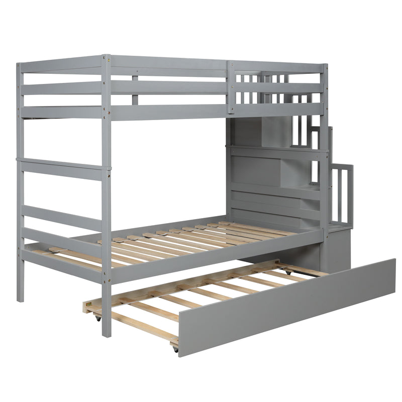 Bunk Beds Twin Over Twin Stairway Storage Function - Gray