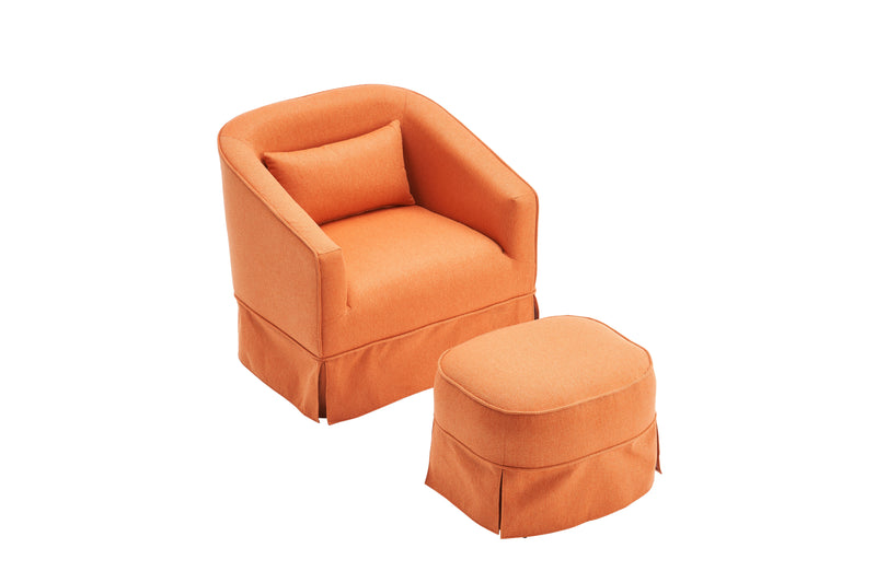 Swivel Barrel Chair With Ottoman, Swivel Accent Chairs Armchair For Living Room, Reading Chairs For Bedroom Comfy, Round Barrel Chairs With Metal Base