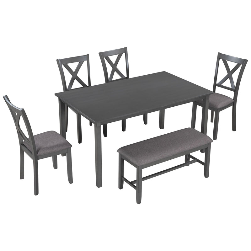 Kitchen Dining Table Set Wooden Rectangular Dining Table, 4 Chairs And Bench Family Furniture