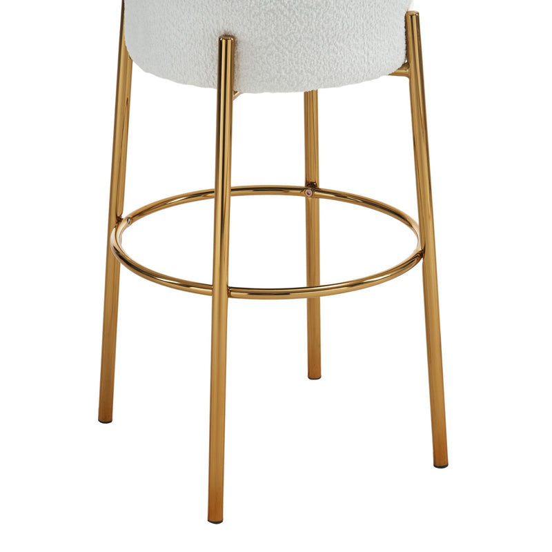 Round High Bar Stools (Set of 2), Contemporary Upholstered Dining Stools For Kitchens, Coffee Shops And Bar Stores - Gold Legs