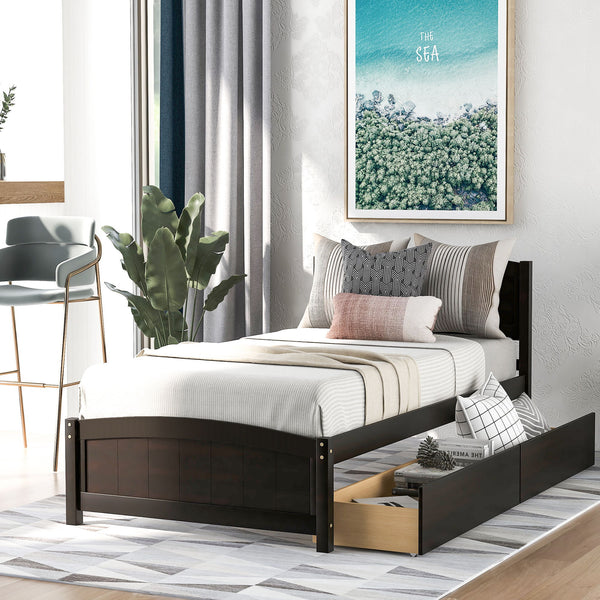 Twin Size Platform Bed With Two Drawers - Espresso