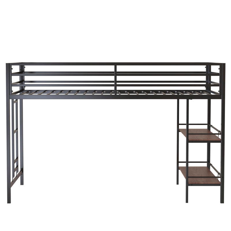 Adam - Junior Twin Loft Bunk Bed - Black With Cinnamon Wood Shelf