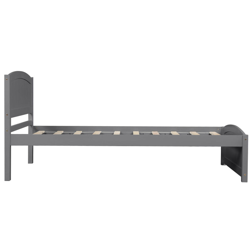 Twin Platform Bed With Headboard, Footboard And Wood Slat Support - Gray