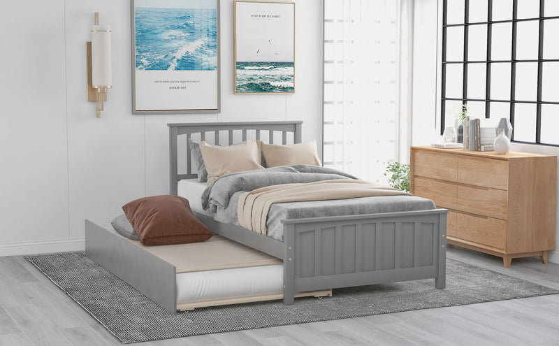 Twin Size Platform Bed &Trundle - Gray