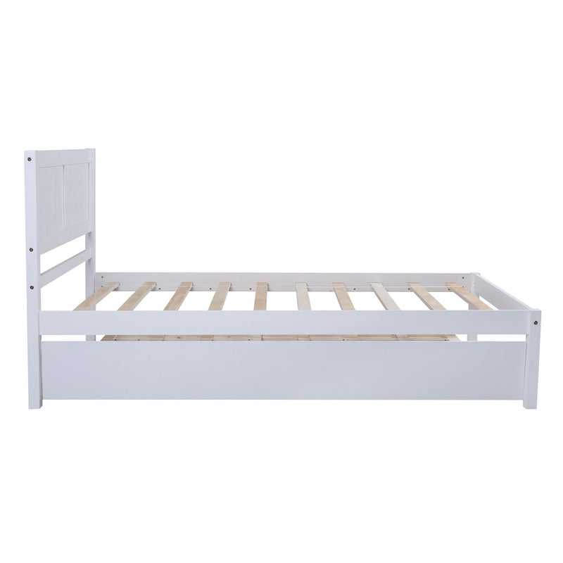 Twin Size Platform Bed With Trundle - White