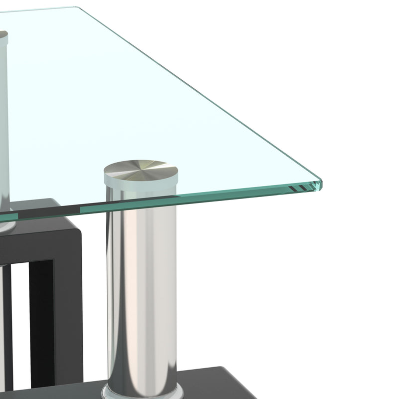 Modern Tempered Glass Tea Table, End Square Table For Living Room (Set of 2) - Transparent / Black