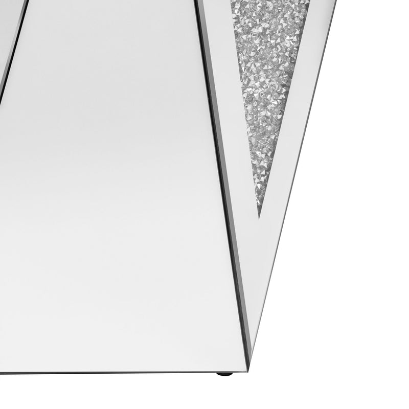 Square Mirrored End Table, Modern Side Table With Crushed Diamond For Living Room - Silver