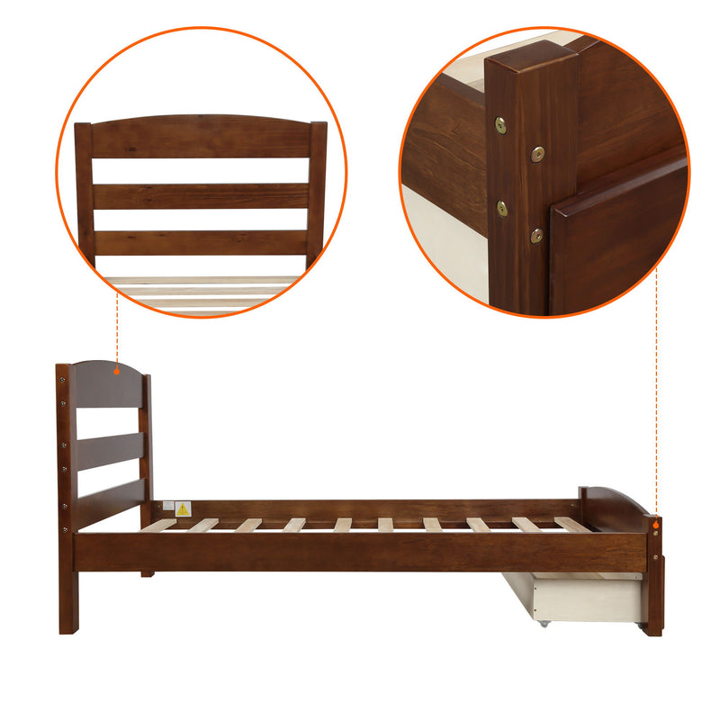 Twin Platform Bed Frame With Storage Drawer And Wood Slat Support No Box Spring Needed Walnut