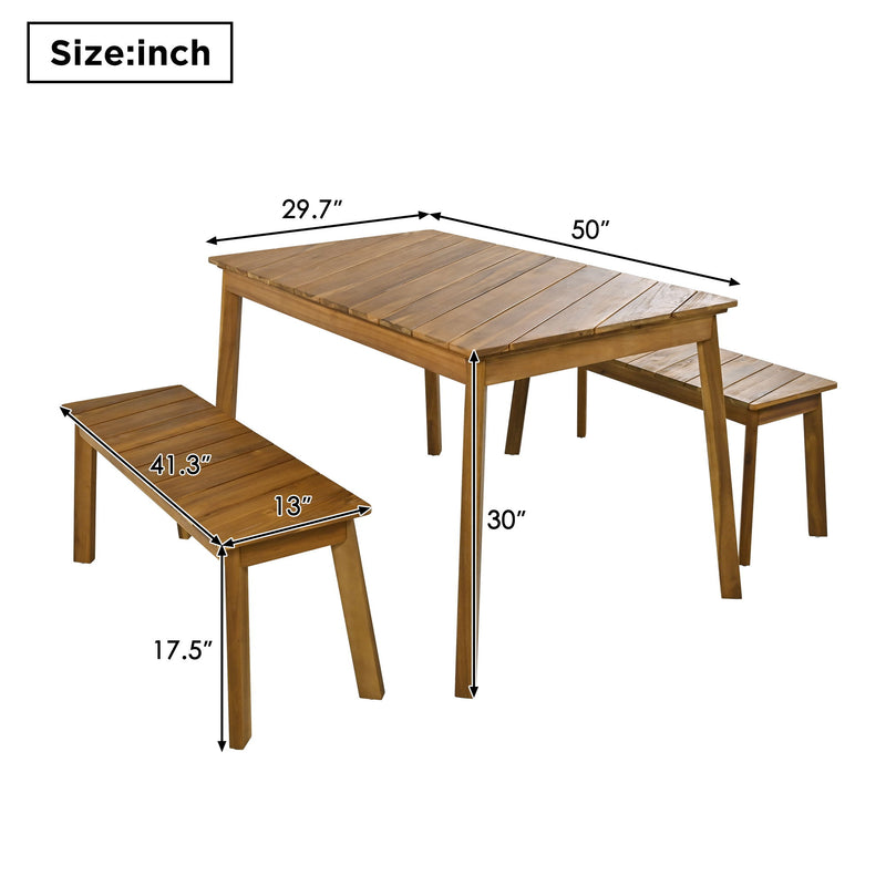 3 Pieces Acacia Wood Table Bench Dining Set For Outdoor & Indoor Furniture With 2 Benches, Picnic Beer Table For Patio, Porch, Garden, Poolside - Natural